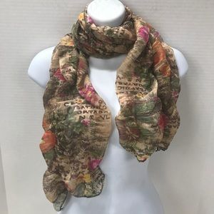 Fashion Scarf Wrap Sheer Brown Floral Roses 18x70”